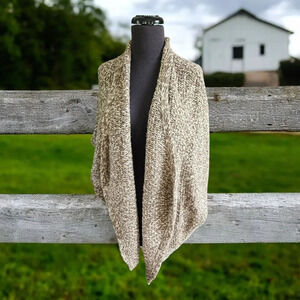 Loft Tan Chunky Open Knit Komono Cardigan Sweater  Wool Blend Oversized S/XS